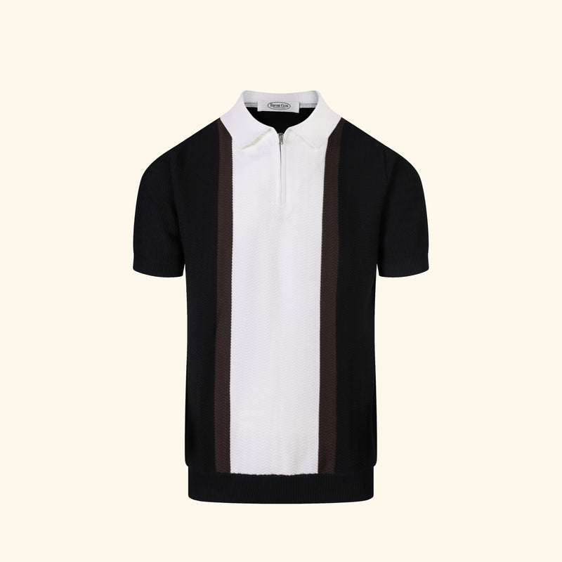 Saint-Barth knit polo in Ink, front view, contrast centre panel, short zip
