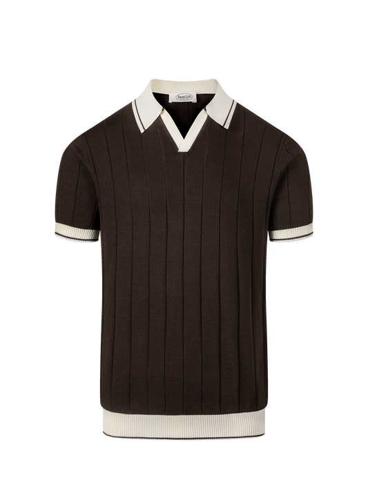 Porto Cervo knit polo in Espresso, front view