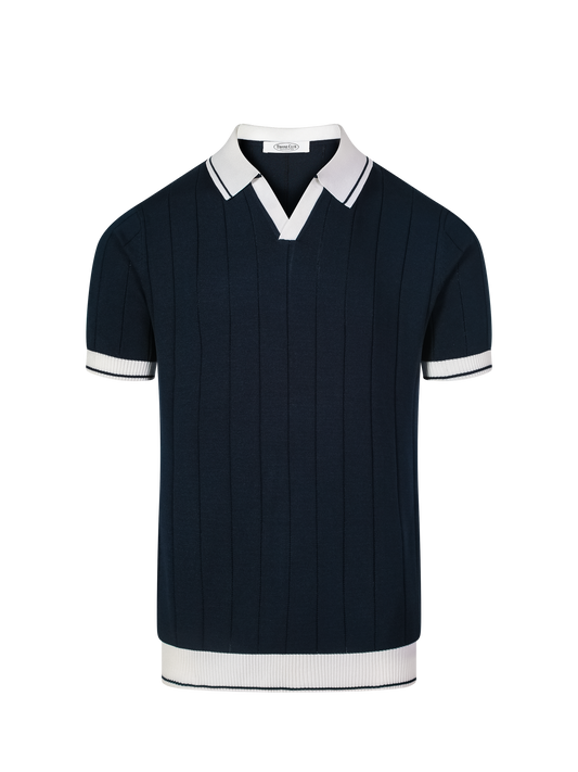 Porto Cervo knit polo in Navy, front view