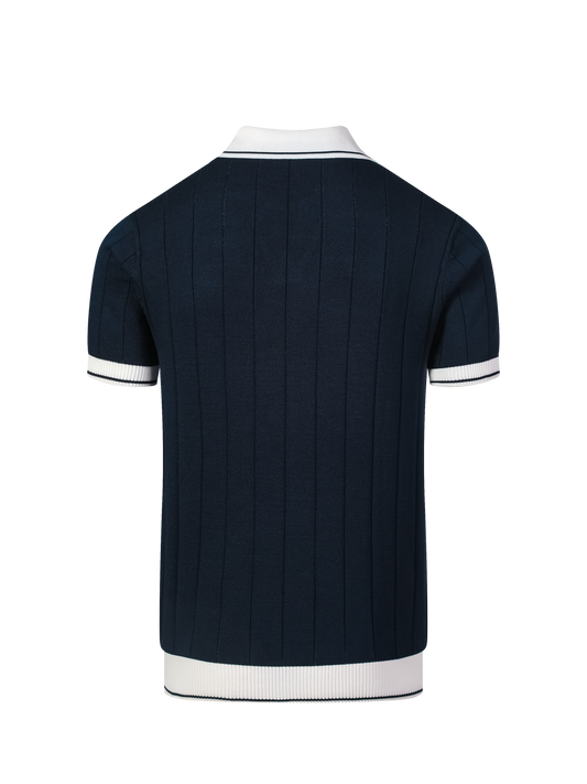 Porto Cervo knit polo in Navy, back view