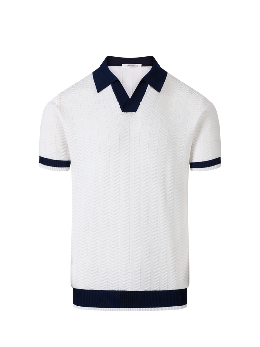 Malibu knit polo in Ivory, front view