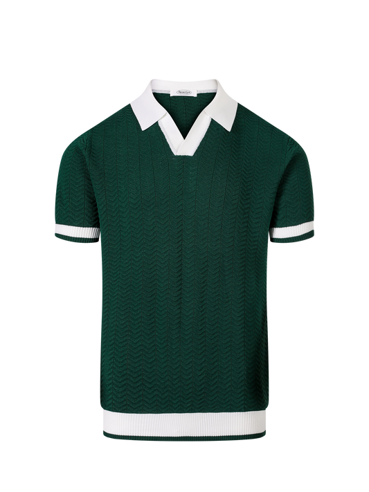 Malibu knit polo in Cypress, front view