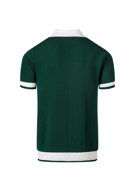 Malibu knit polo in Cypress, back view