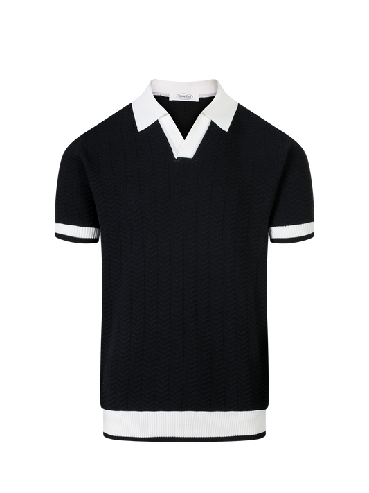Malibu knit polo in Ink, front view