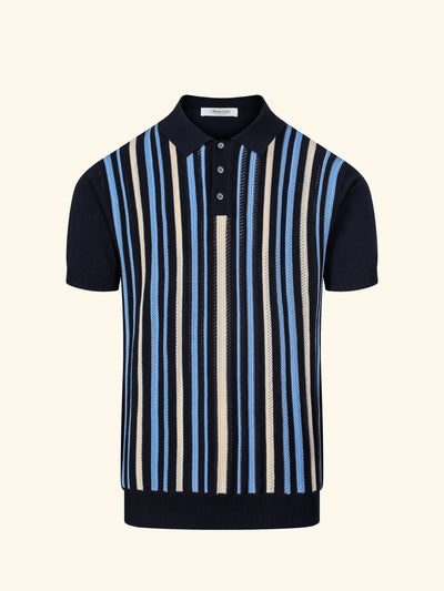 Cannes knit polo in Navy, front view
