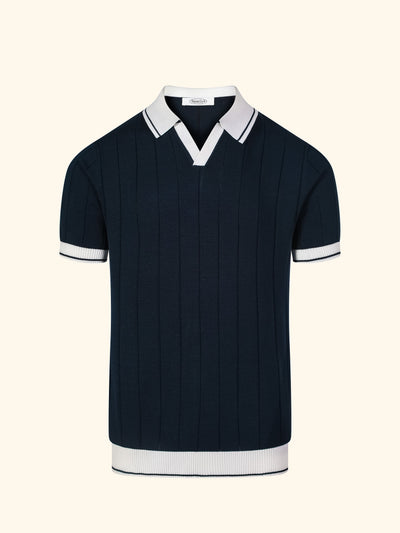 Porto Cervo knit polo in Navy, front view