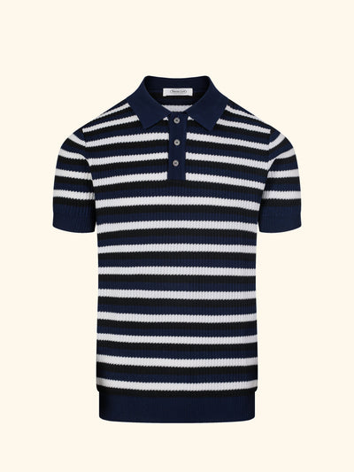 Cap Ferrat knit polo in Navy, front view