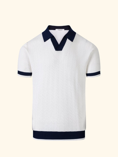 Malibu knit polo in Ivory, front view