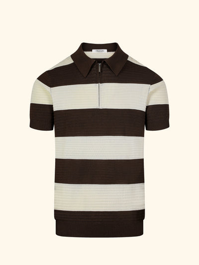 Santorini knit polo in Espresso, front view